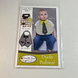 Dude Babies Little Man Bibs Pattern Vanilla House 6-18 Months 3 Versions UNCUT